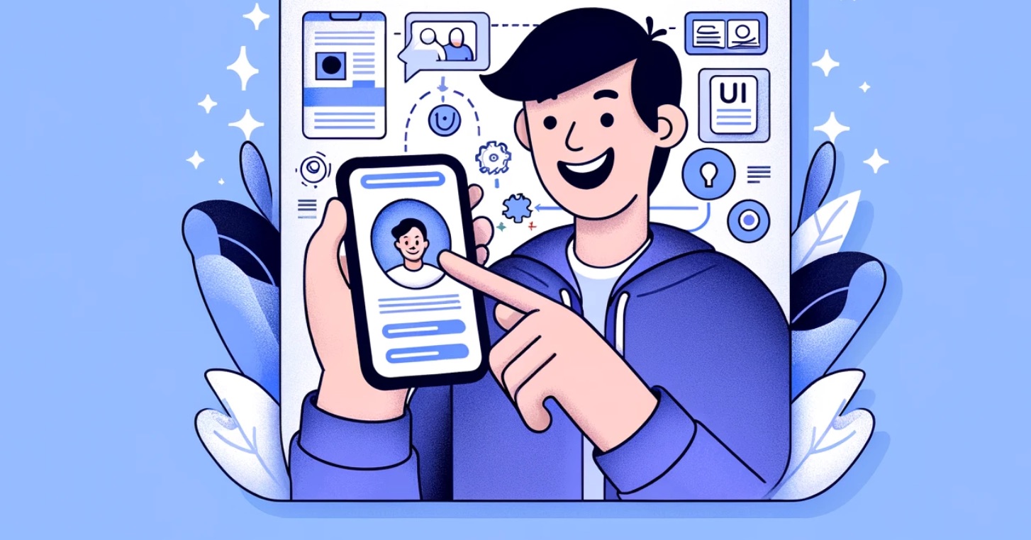 An image of a happy user interacting with a mobile app